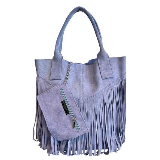 Sac shopper Naya en cuir suédé à franges ~ Lavande