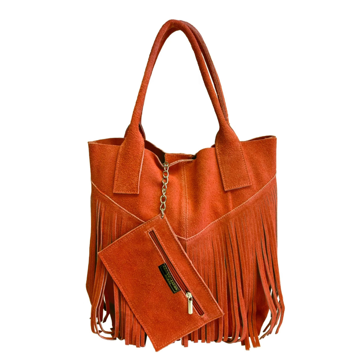 Sac shopper Naya en cuir suédé à franges ~ Orange