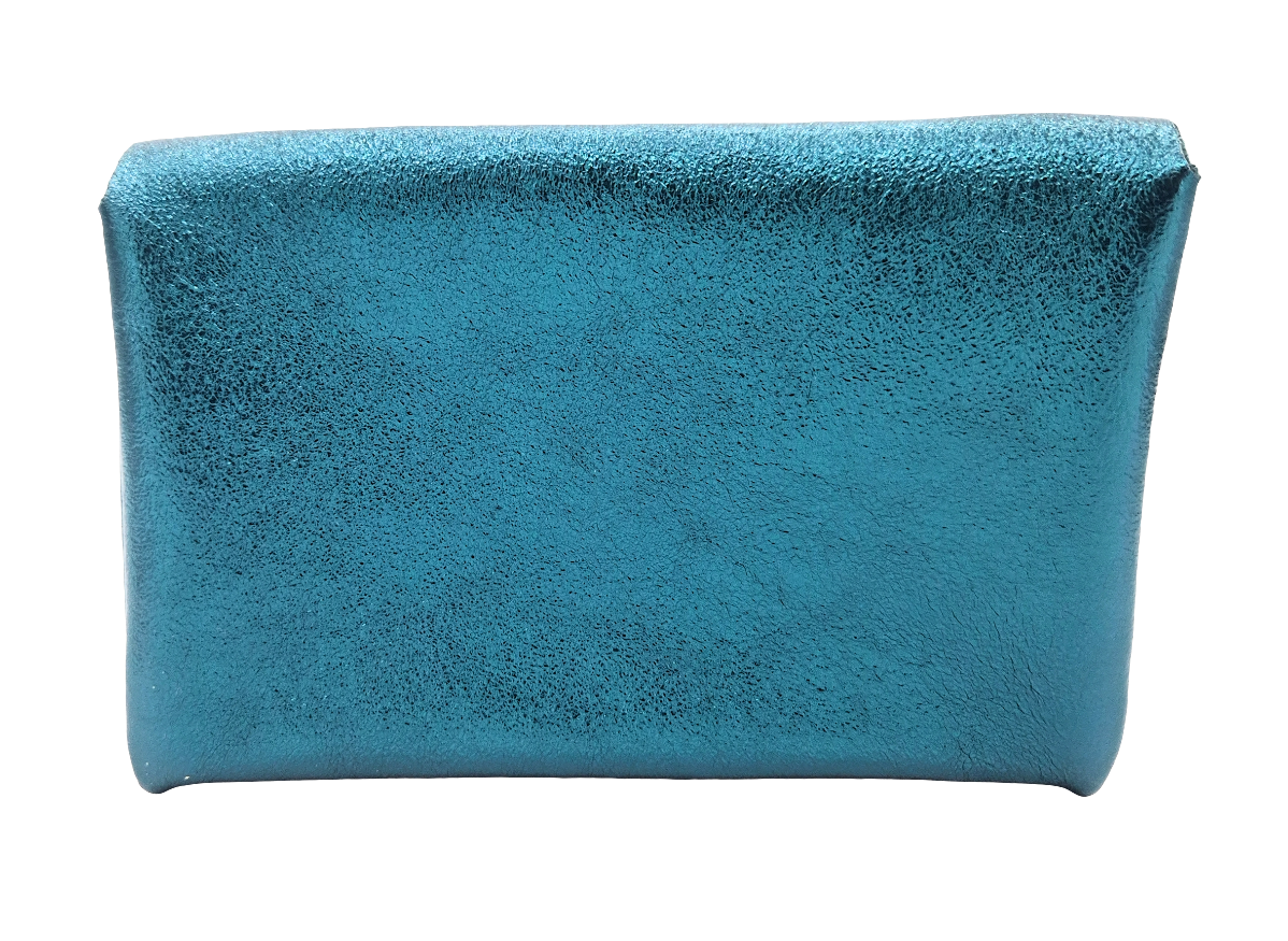 Porte-monnaie Aquene en cuir irisé ~ Bleu canard