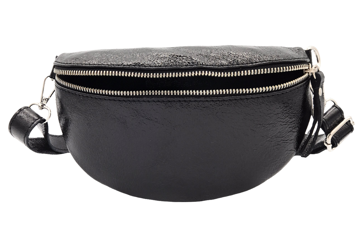 Sac banane en cuir irisé Dyani ~  Noir