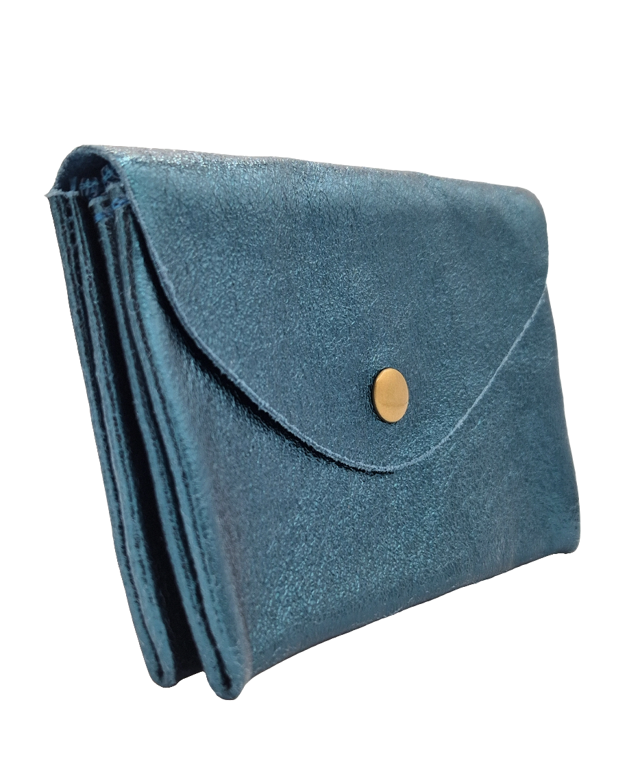 Porte-monnaie Aquene en cuir irisé ~ Bleu canard