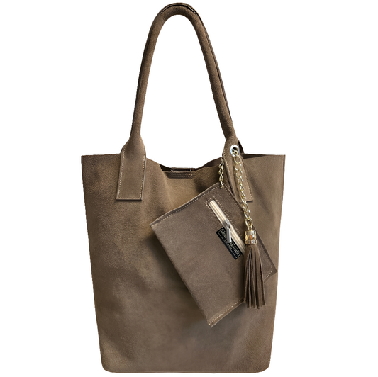 Sac shopper Aiyana en cuir suédé ~ Taupe