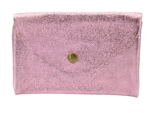 Porte-monnaie Aquene en cuir irisé ~ Rose pâle