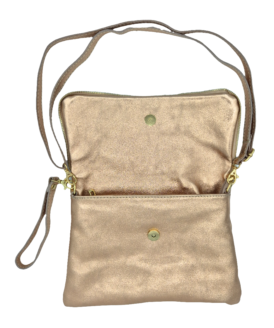 Halona Iridescent Leather Shoulder Bag ~ Champagne