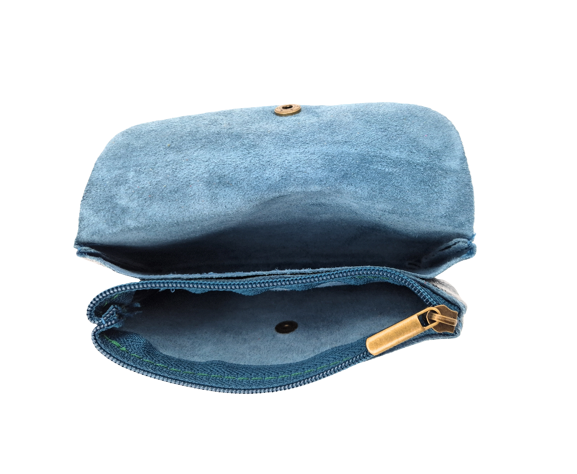 Porte-monnaie Aquene en cuir irisé ~ Bleu canard