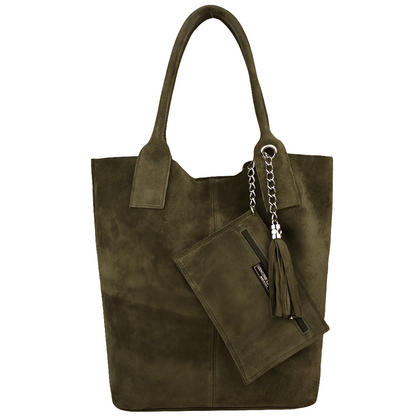 Sac shopper Aiyana en cuir suédé ~ Kaki