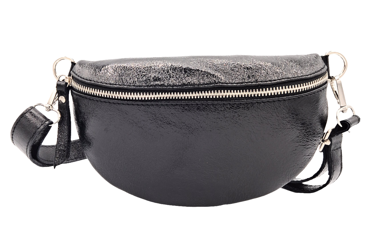 Sac banane en cuir irisé Dyani ~  Noir
