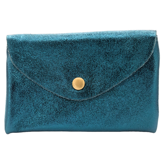 Porte-monnaie Aquene en cuir irisé ~ Bleu canard