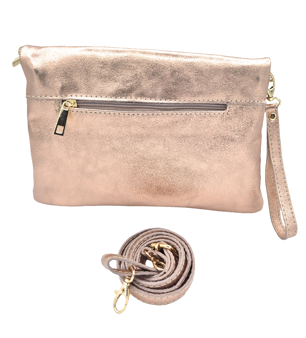 Halona Iridescent Leather Shoulder Bag ~ Champagne