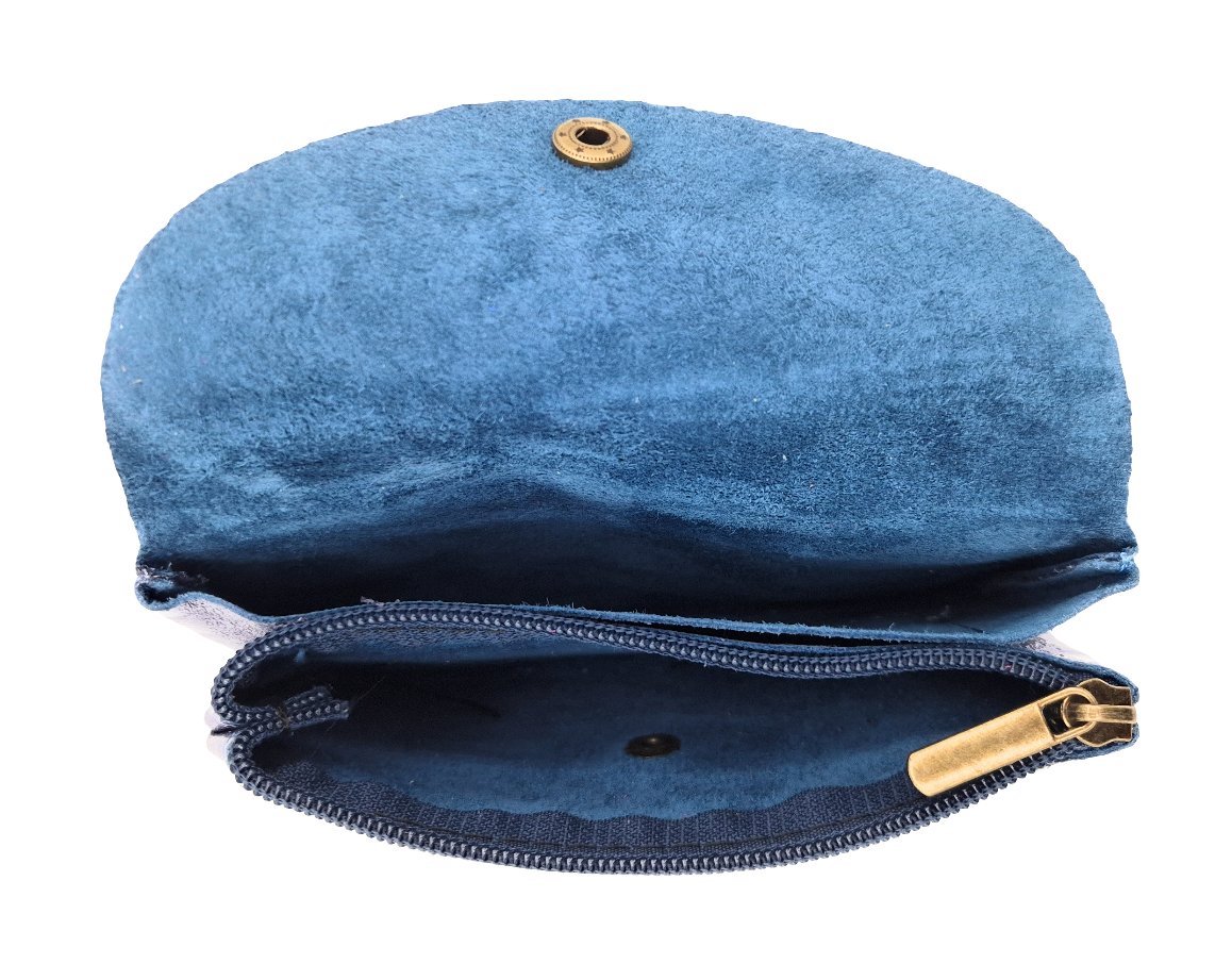 Porte-monnaie Aquene en cuir irisé ~ Bleu jean