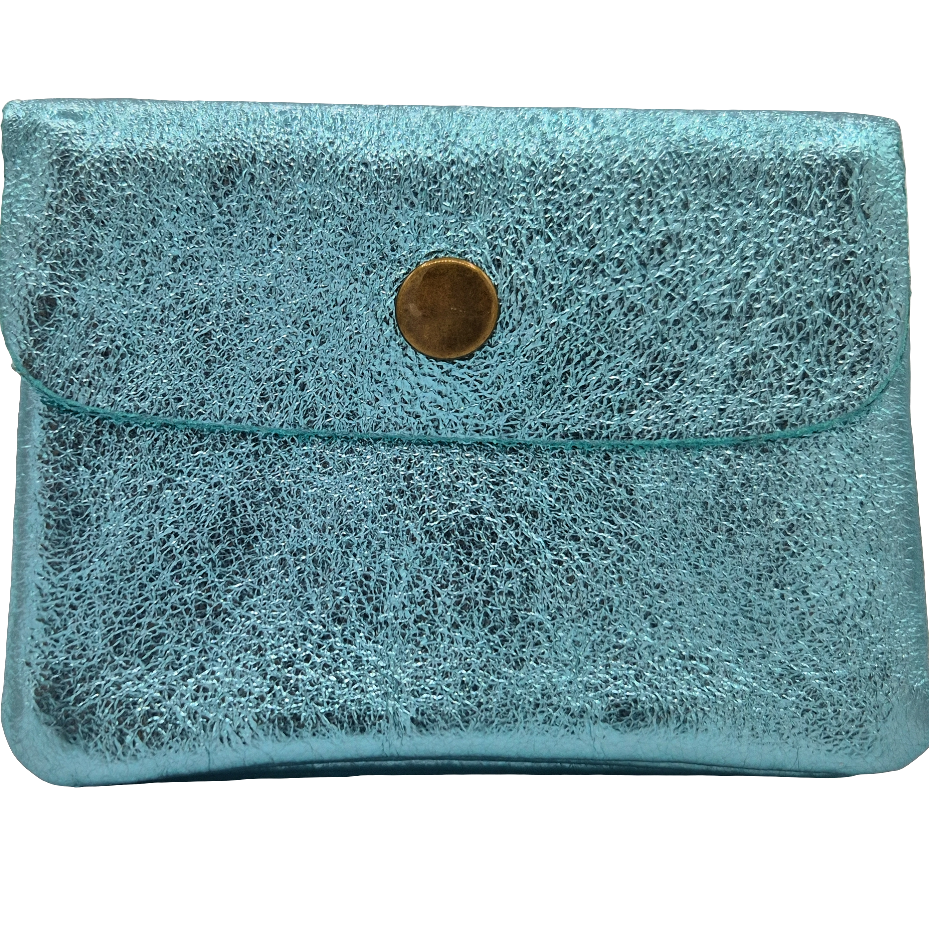 Porte-monnaie Aponi cuir irisé italien ~ Turquoise