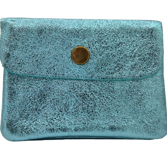 Porte-monnaie Aponi cuir irisé italien ~ Turquoise