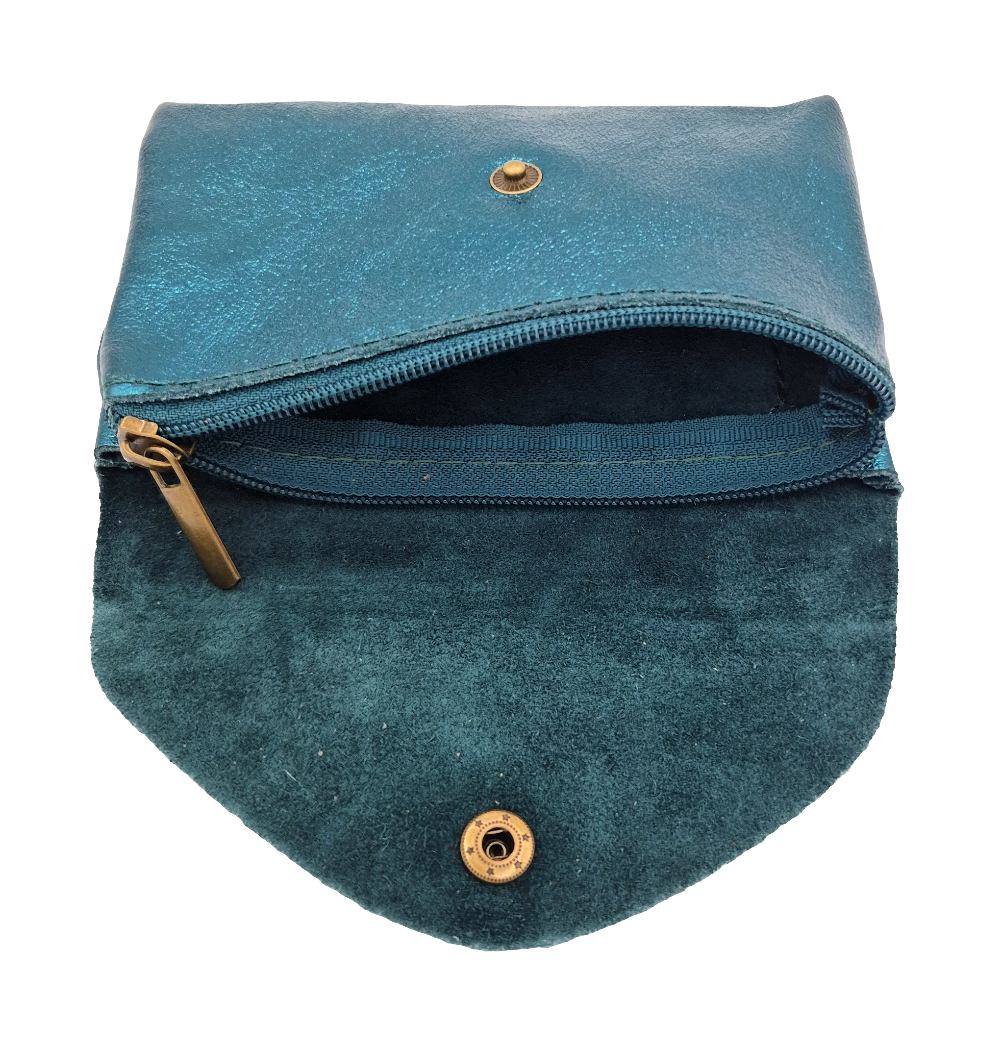Porte-monnaie Aquene en cuir irisé ~ Bleu canard
