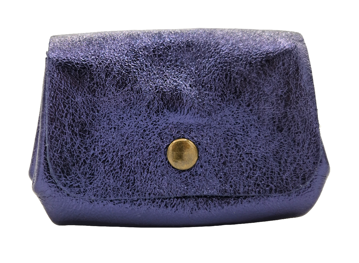 Porte-monnaie en cuir irisé Etania ~ Bleu nuit