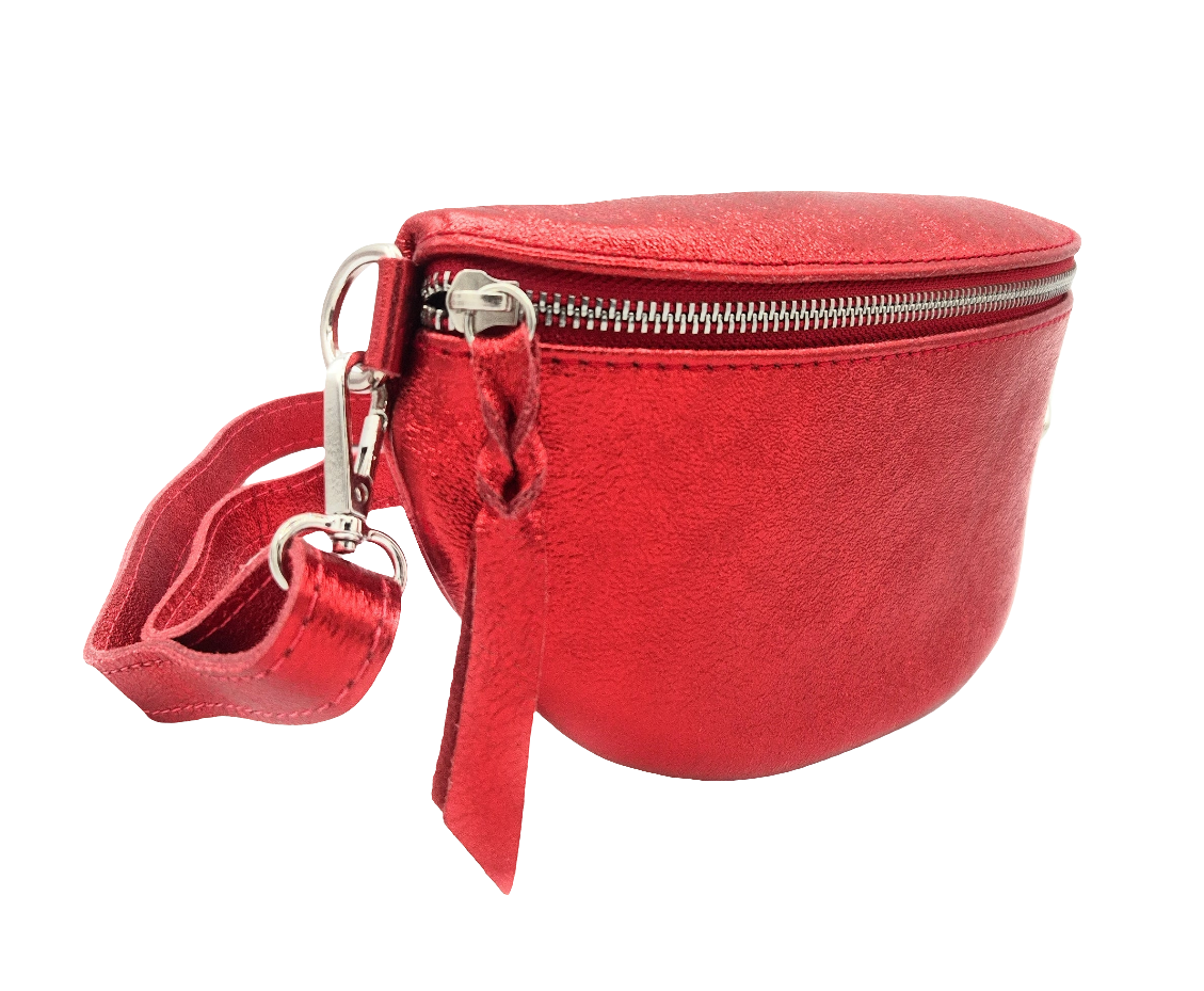 Sac banane en cuir irisé Dyani ~  Rouge