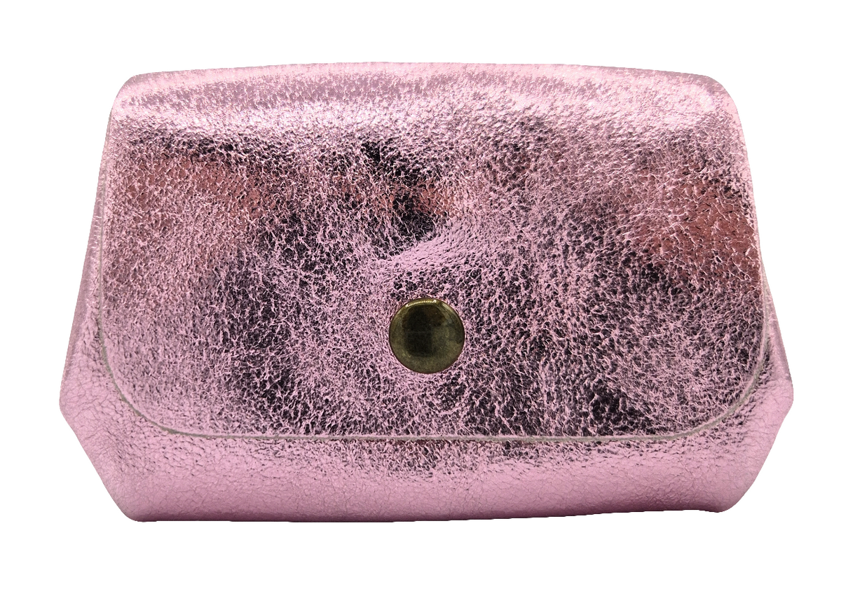 Porte-monnaie en cuir irisé Etania ~ Rose pâle