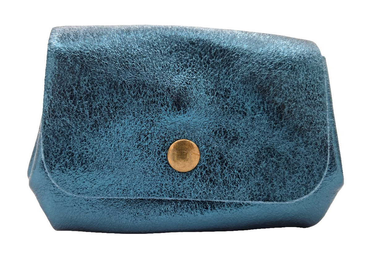 Porte-monnaie en cuir irisé Etania ~ Bleu canard
