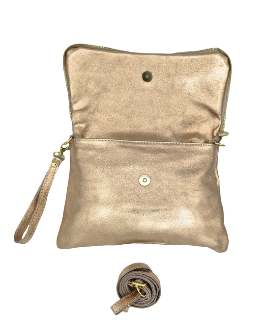 Sac à bandoulière en cuir irisé Halona ~ Champagne