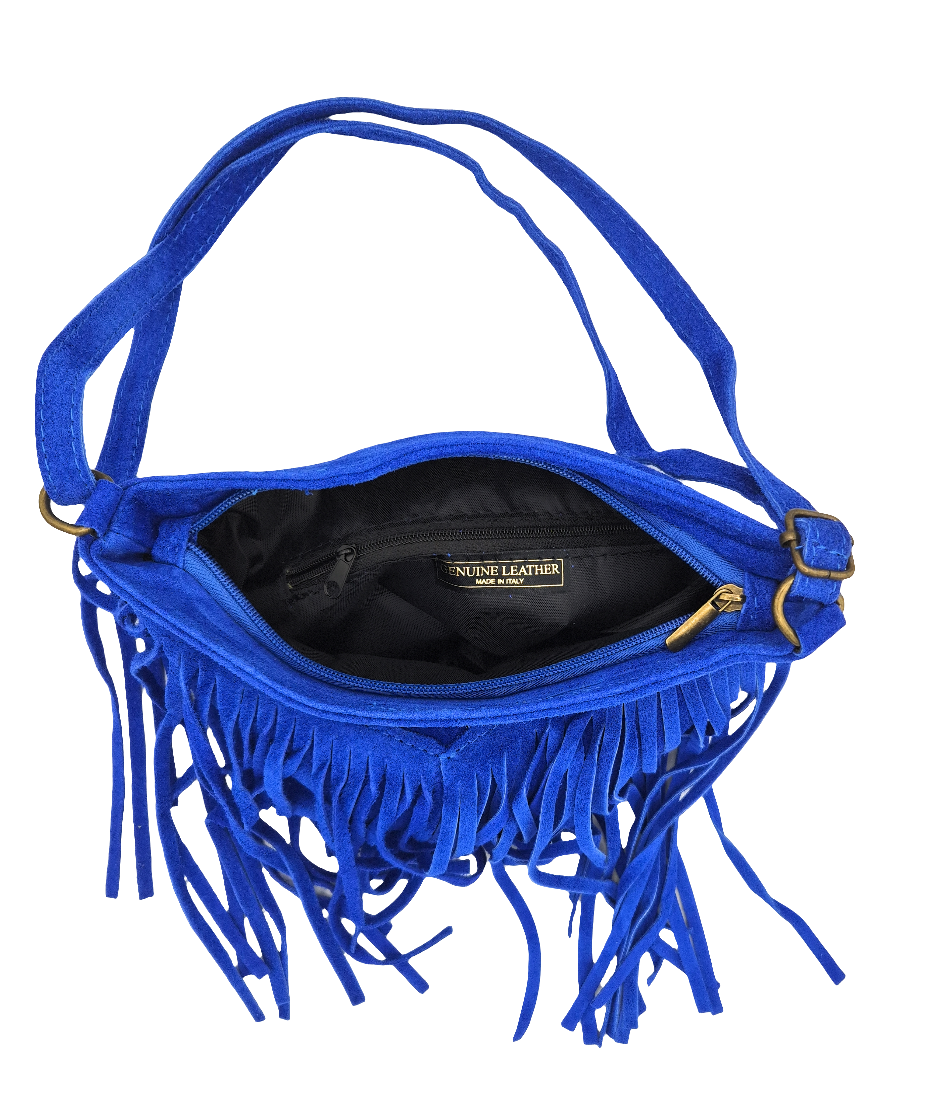 Chenoa Fringed Suede Leather Shoulder Bag ~ Royal Blue
