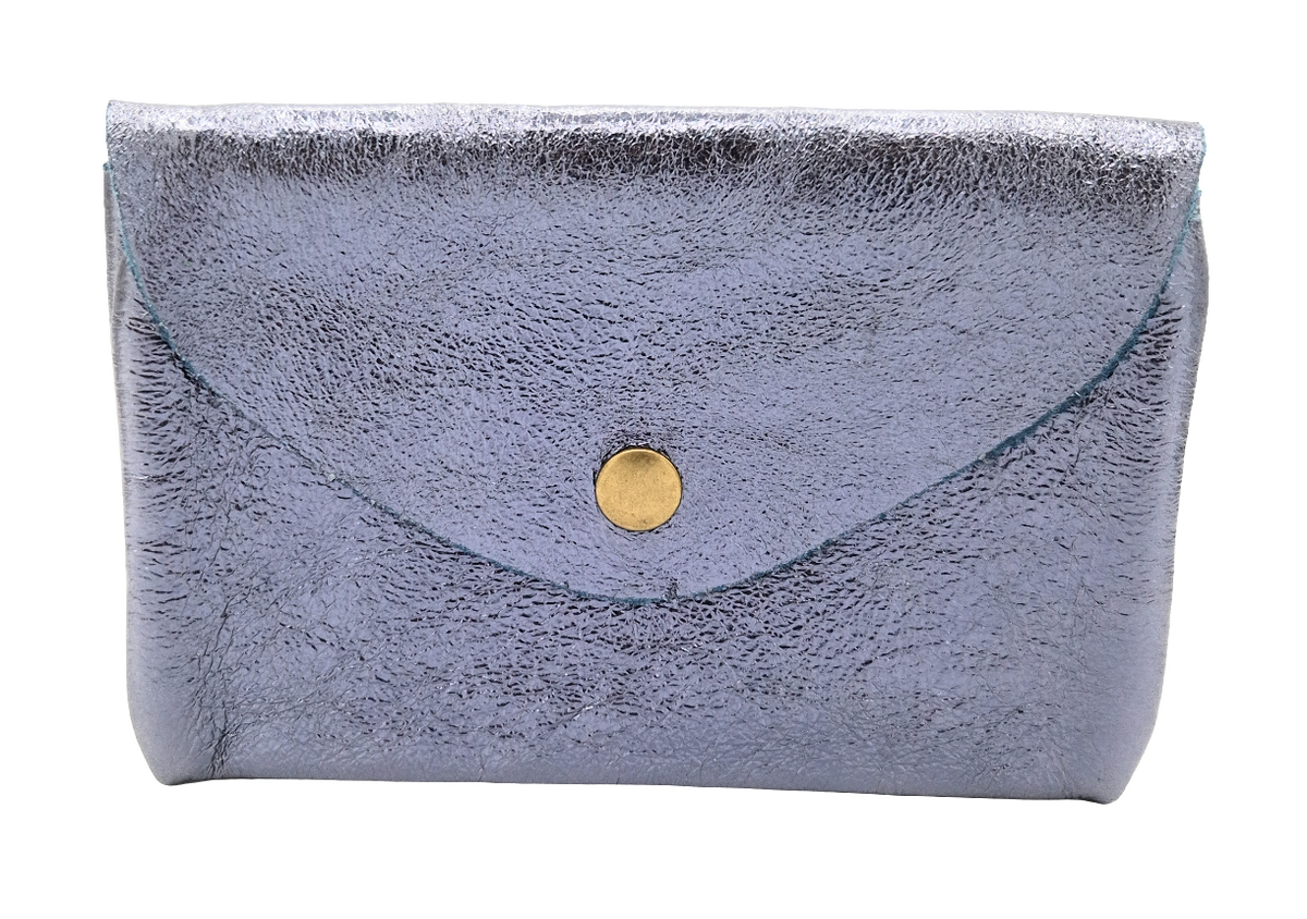 Porte-monnaie Aquene en cuir irisé ~ Bleu jean