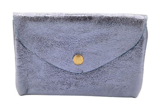 Porte-monnaie Aquene en cuir irisé ~ Bleu jean