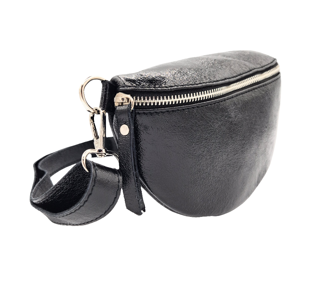 Sac banane en cuir irisé Dyani ~  Noir