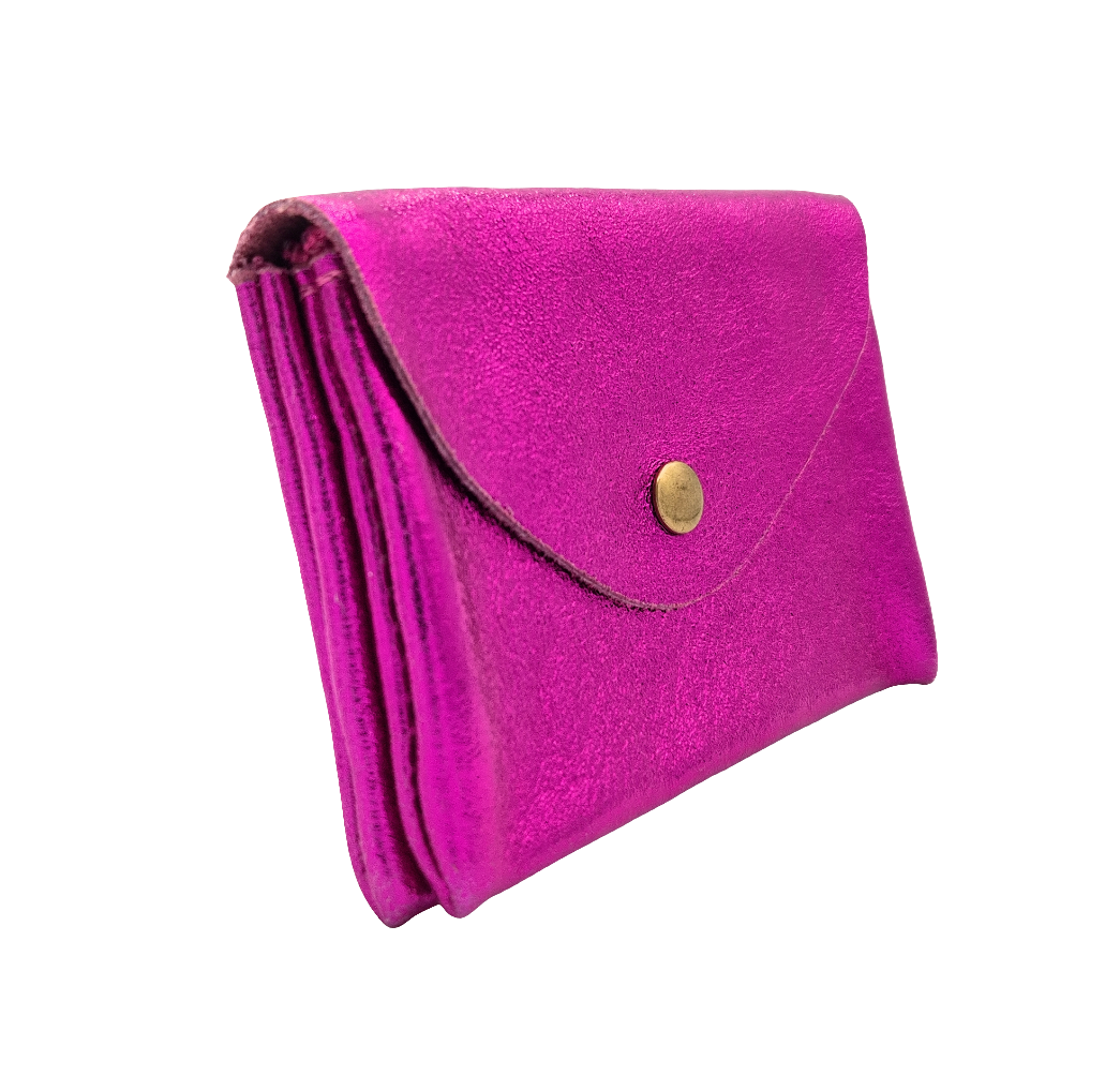 Porte-monnaie Aquene en cuir irisé ~ Fushia