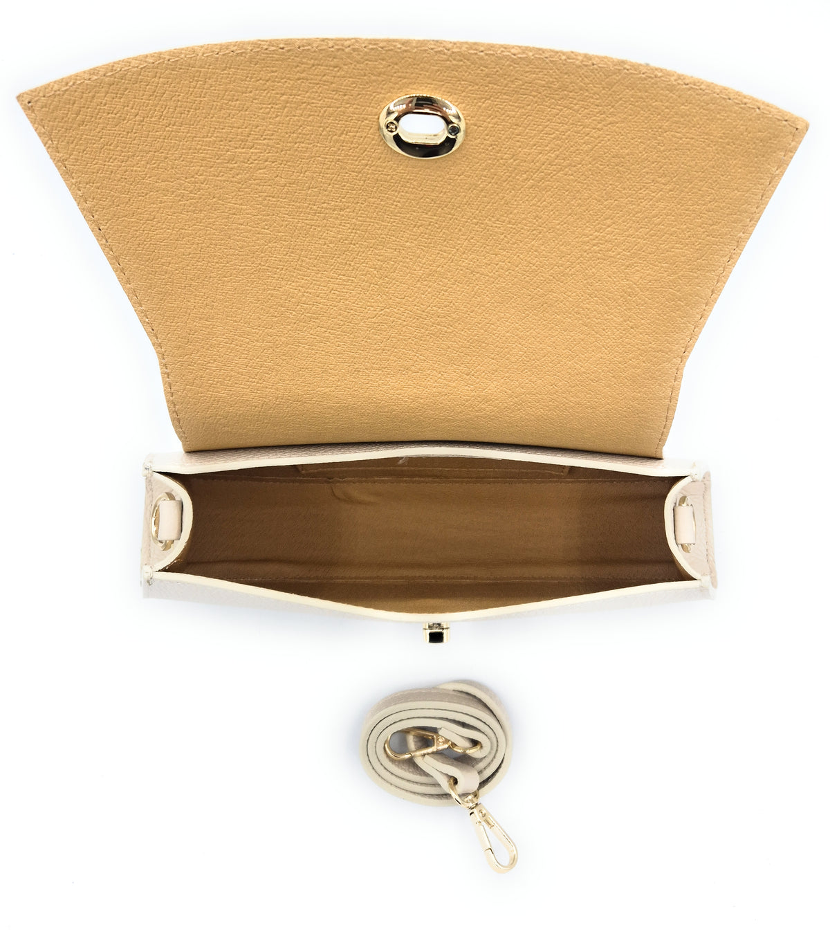 Sac à bandoulière demi-lune en cuir Paco ~ Beige
