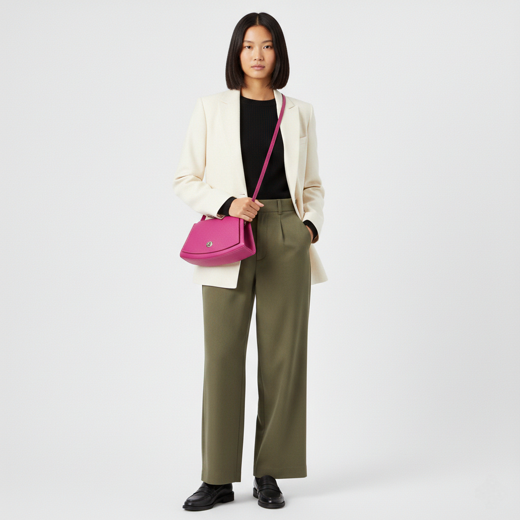 Paco Leather Half Moon Shoulder Bag ~ Fushia