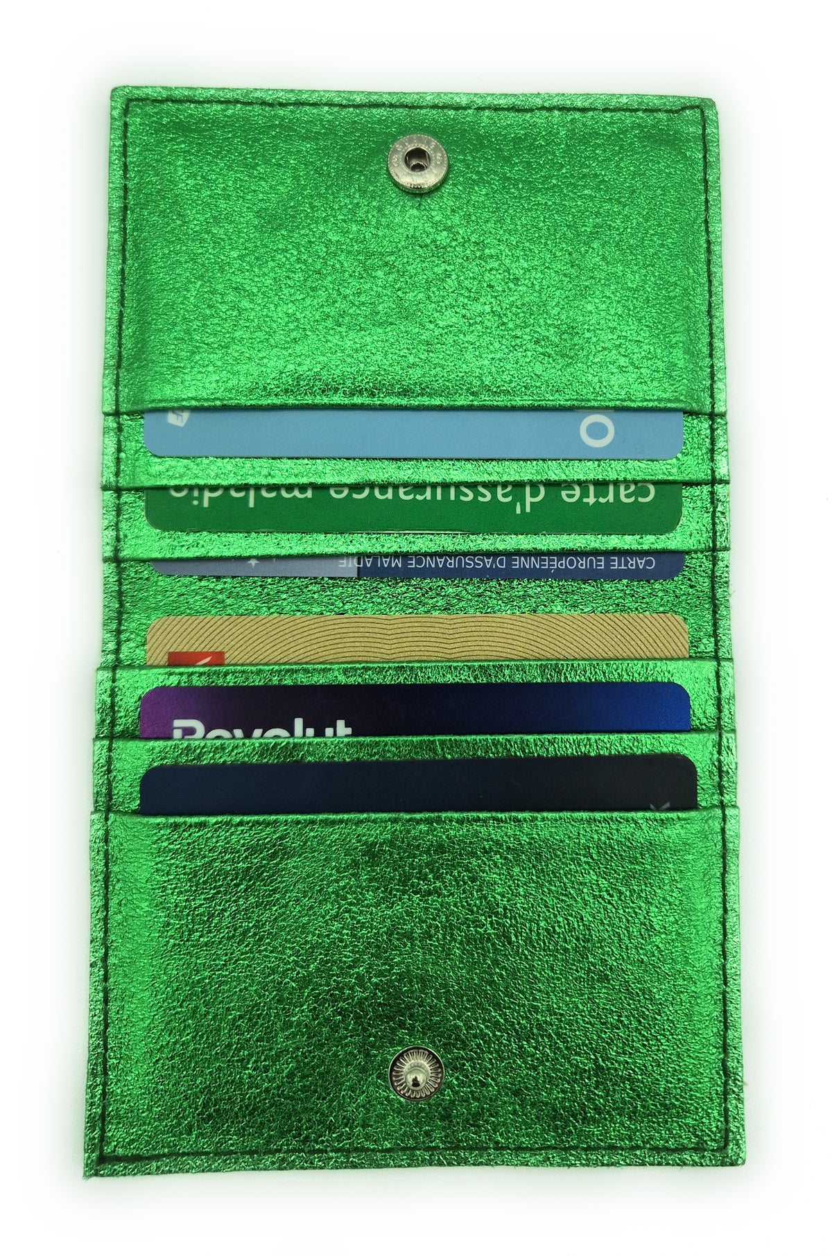 Porte-cartes Asha en cuir irisé italien ~ Vert émeraude