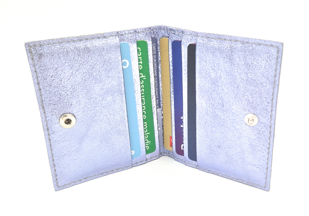 Porte-cartes Asha en cuir irisé italien ~ Lavande