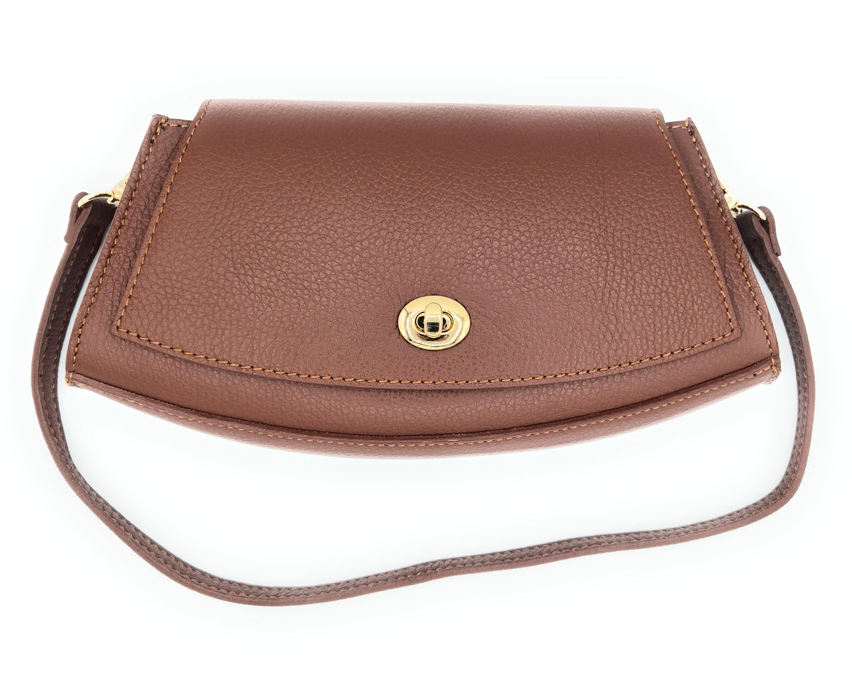 Paco Leather Half Moon Shoulder Bag ~ Brown