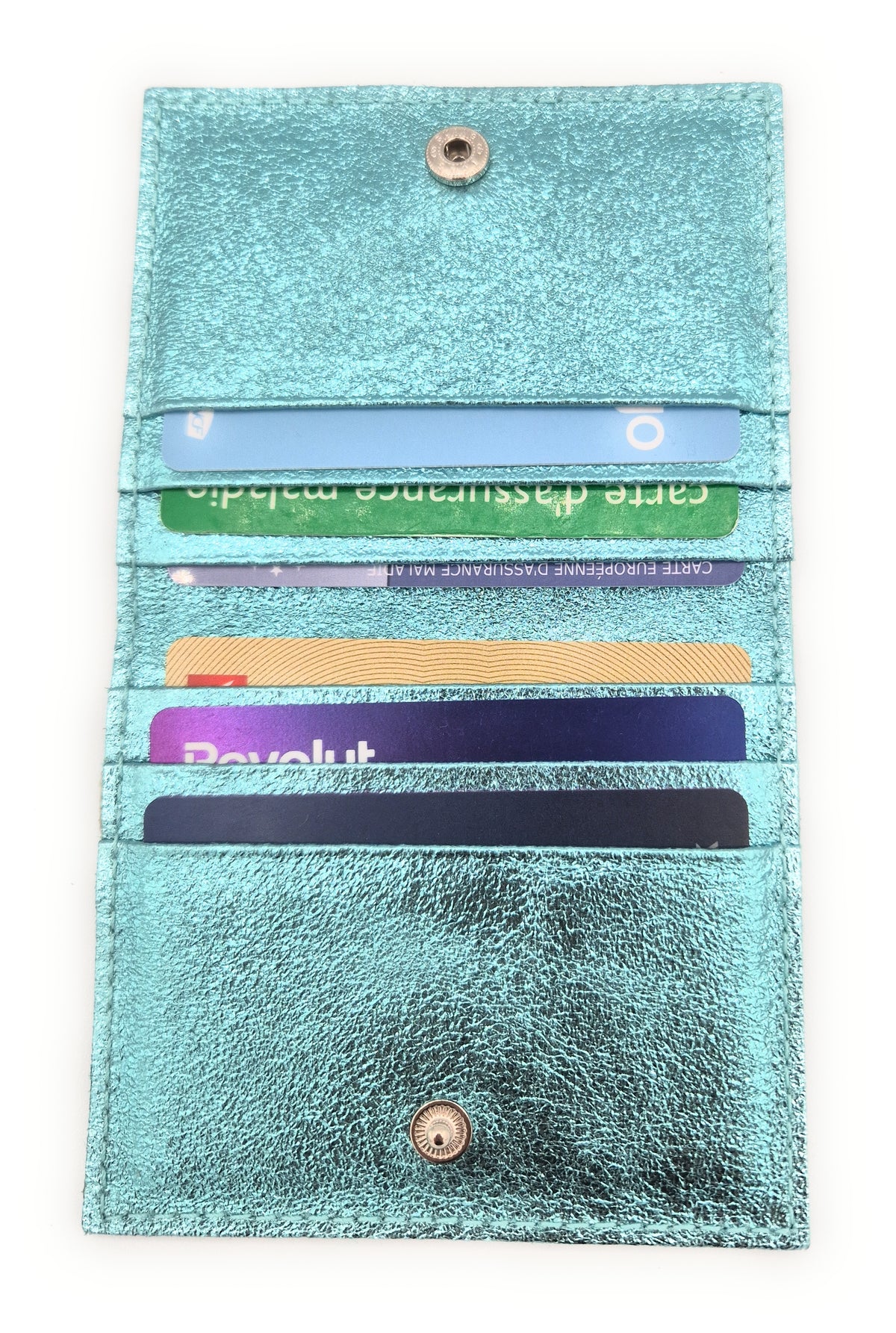 Porte-cartes Asha en cuir irisé italien ~ Turquoise