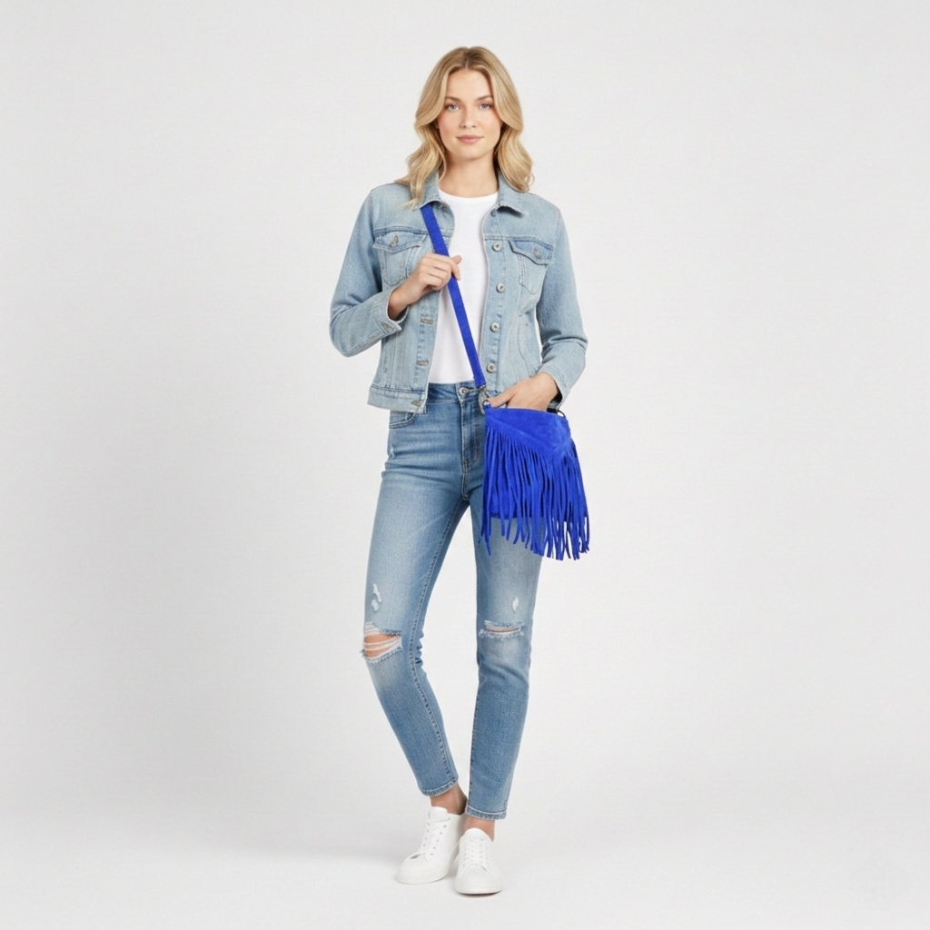Chenoa Fringed Suede Leather Shoulder Bag ~ Royal Blue