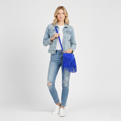 Chenoa Fringed Suede Leather Shoulder Bag ~ Royal Blue