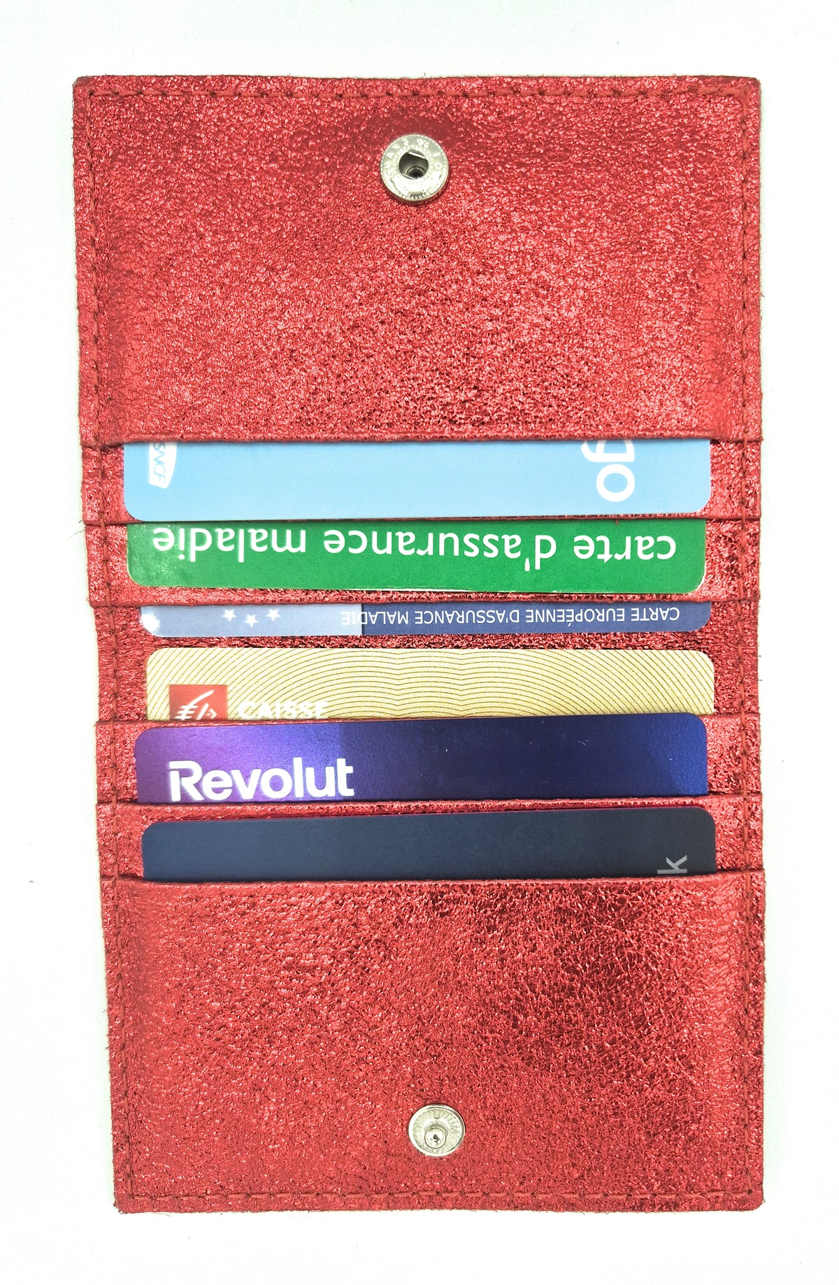 Porte-cartes Asha en cuir irisé italien ~ Rouge