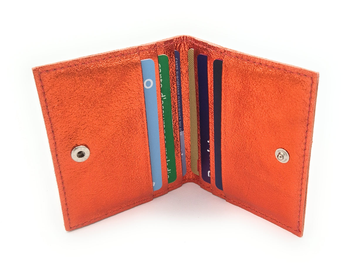 Porte-cartes Asha en cuir irisé italien ~ Orange