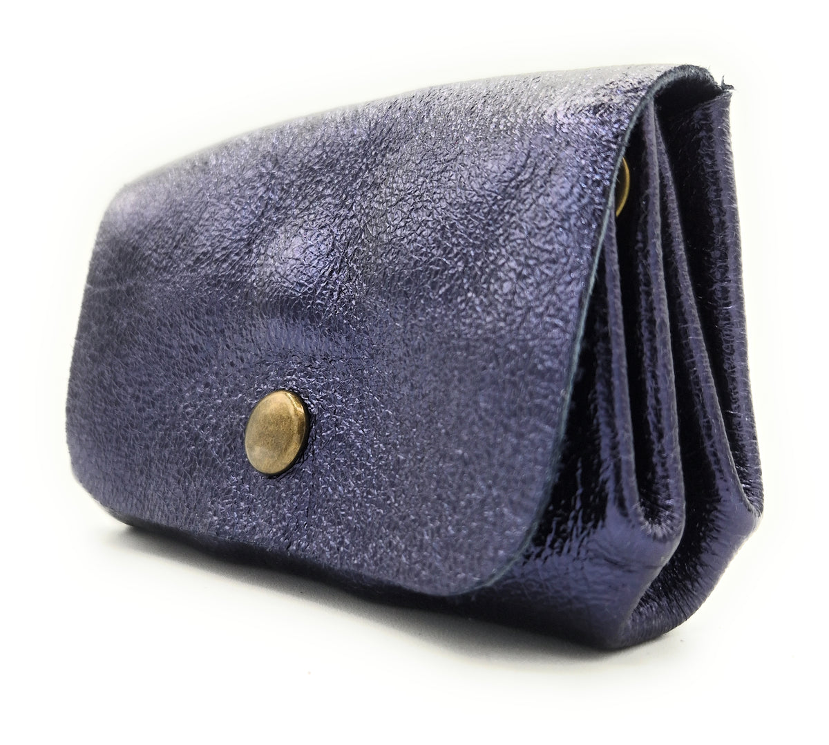 Porte-monnaie en cuir irisé Etania ~ Bleu nuit