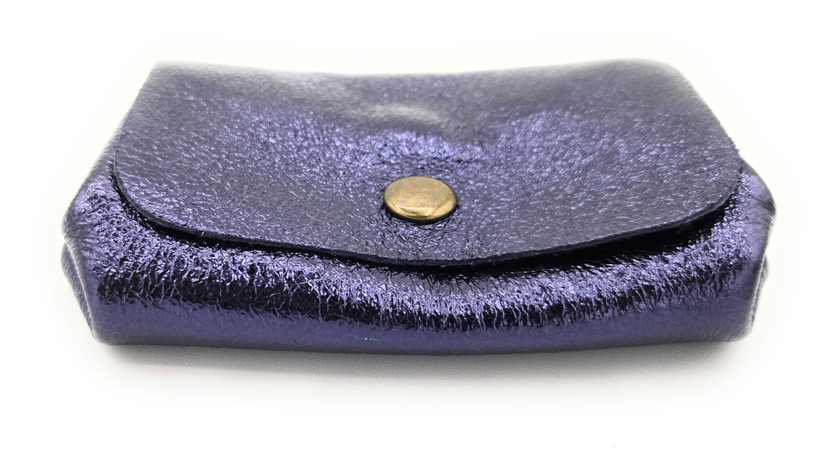 Porte-monnaie en cuir irisé Etania ~ Bleu nuit