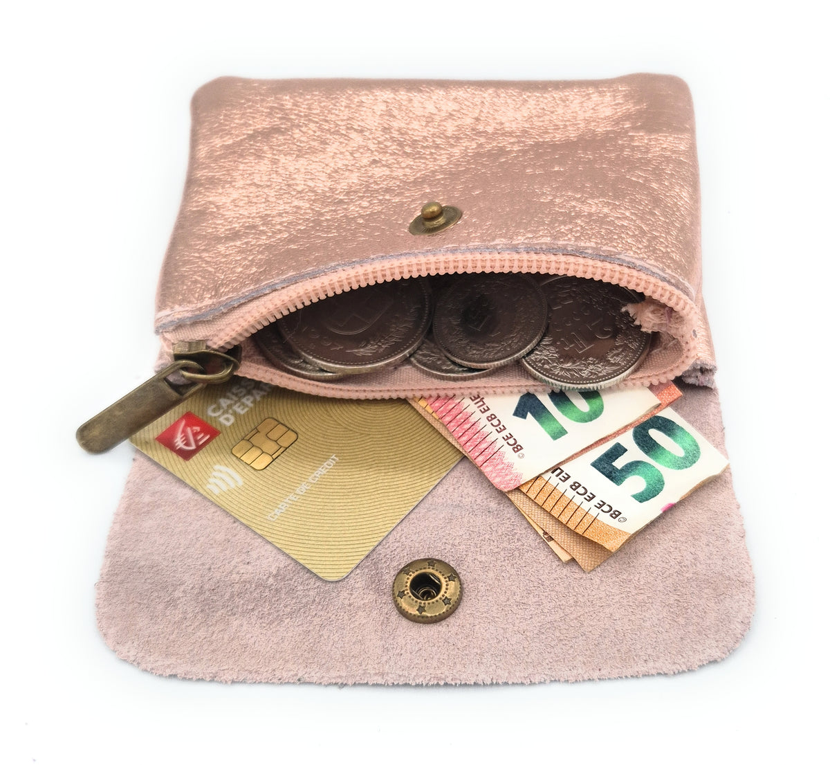 Porte-monnaie Aponi cuir irisé italien ~ Champagne