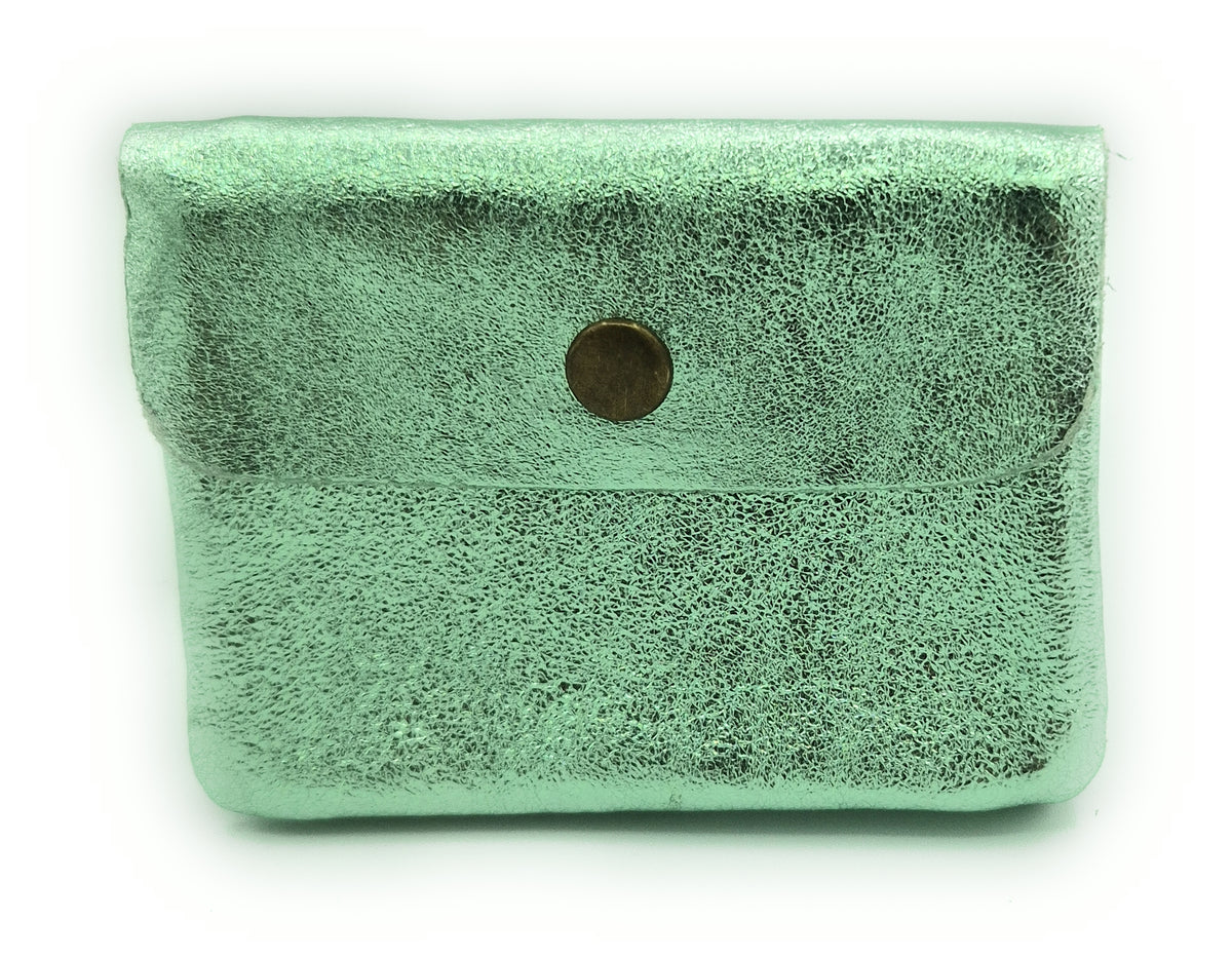 Porte-monnaie Aponi cuir irisé italien ~ Vert amande