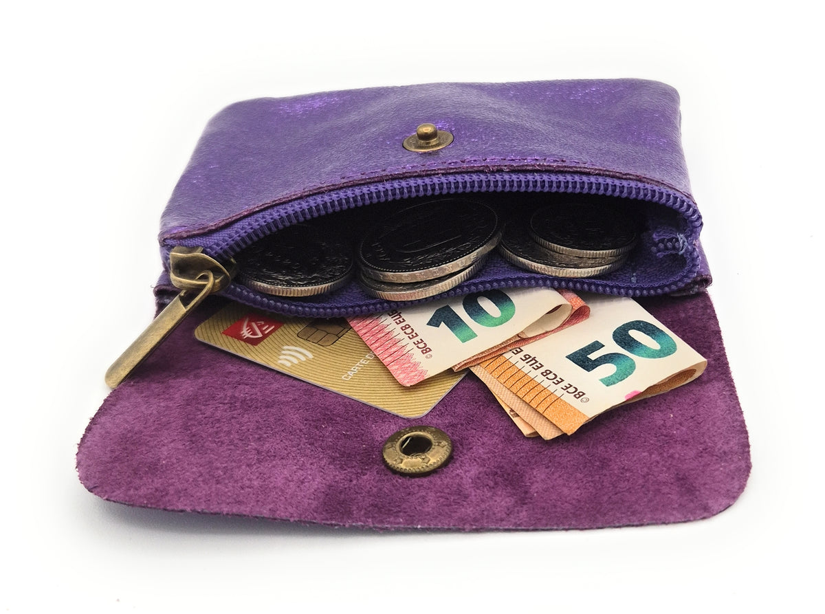 Porte-monnaie Aponi cuir irisé italien ~ Violet