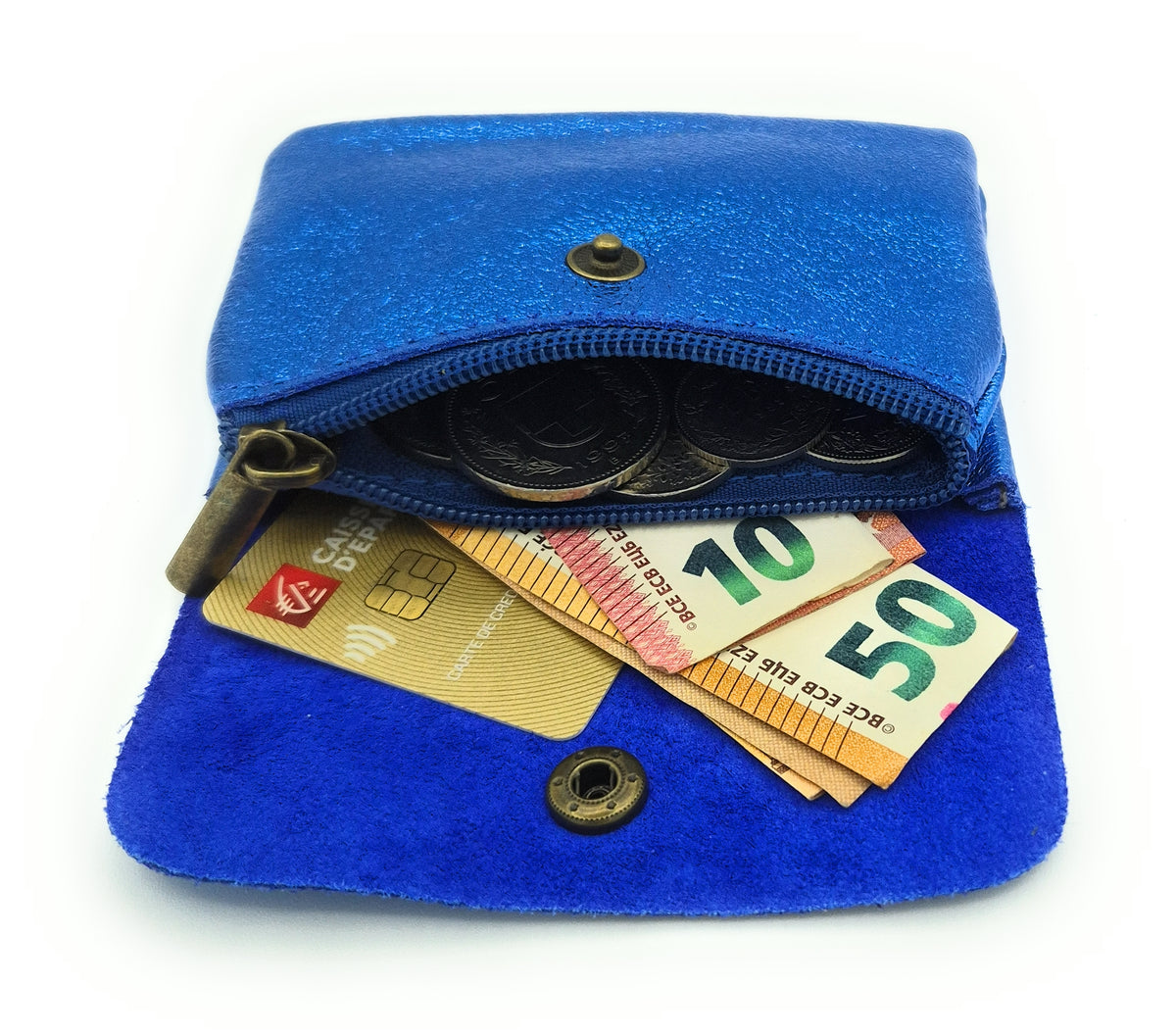 Porte-monnaie Aponi cuir irisé italien ~ Bleu royal