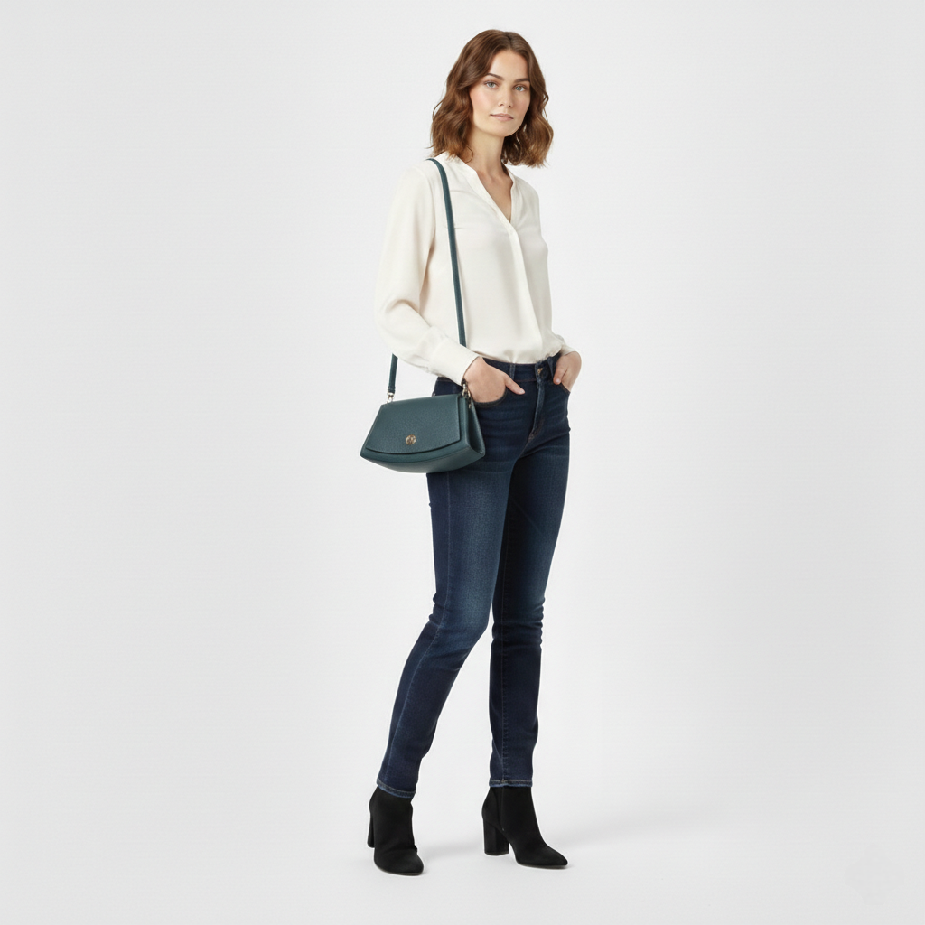 Paco Leather Half Moon Shoulder Bag ~ Duck Blue