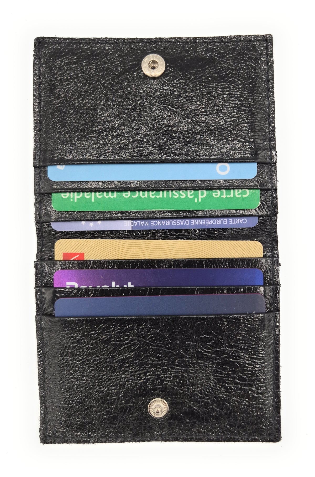 Porte-cartes Asha en cuir irisé italien ~ Noir