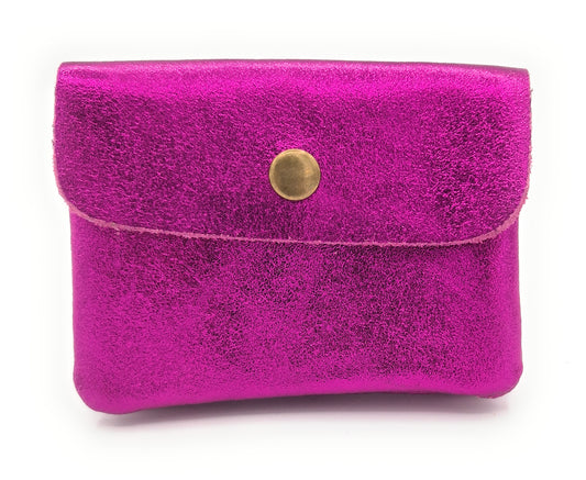 Porte-monnaie Aponi cuir irisé italien ~ Fuchsia