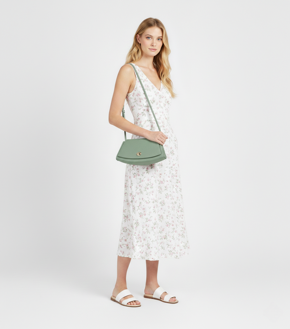Paco Leather Half Moon Shoulder Bag ~ Almond Green