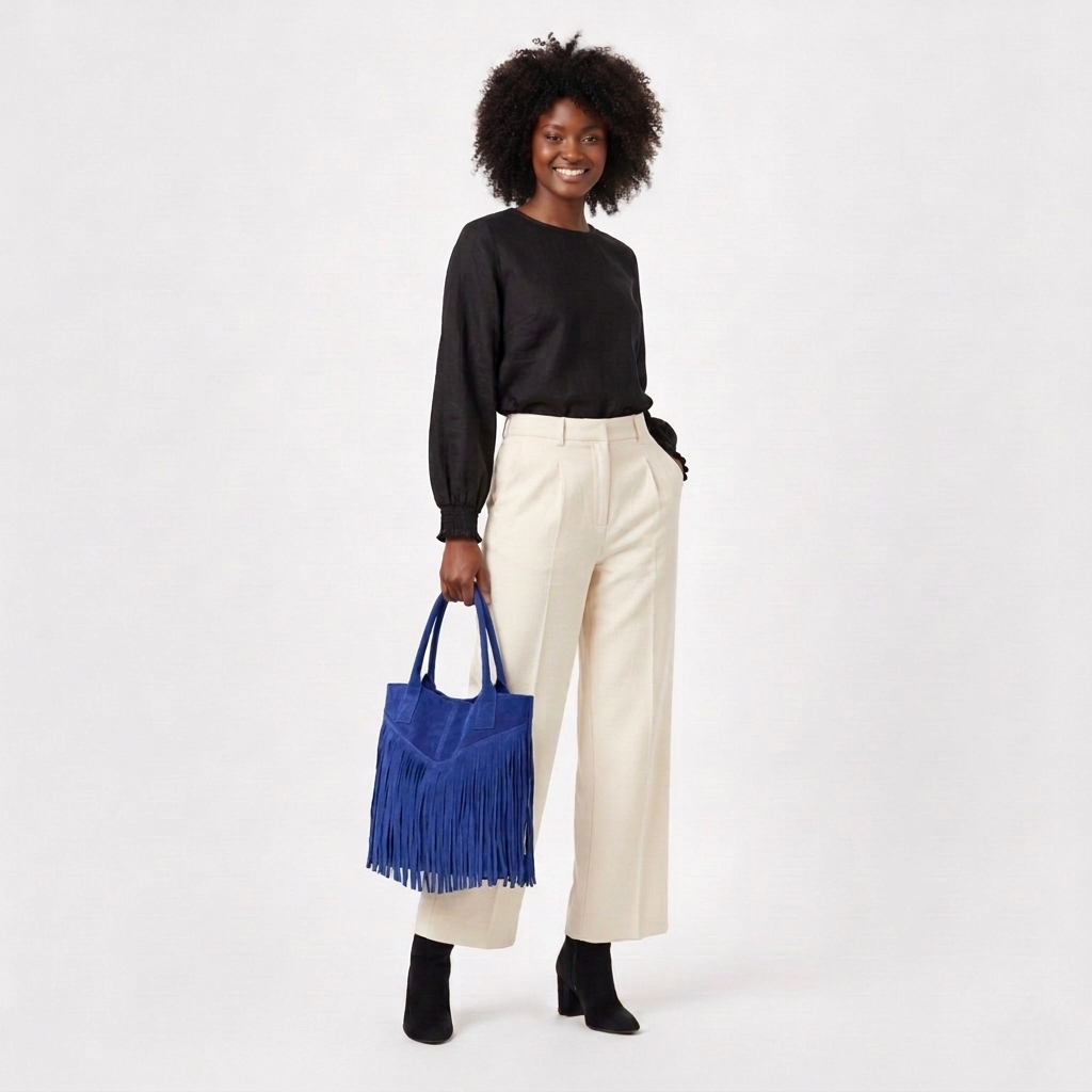 Naya Fringed Suede Leather Shopper Bag ~ Royal Blue 