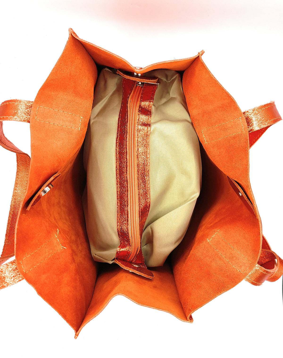 Dena shopper bag in iridescent leather ~ Orange