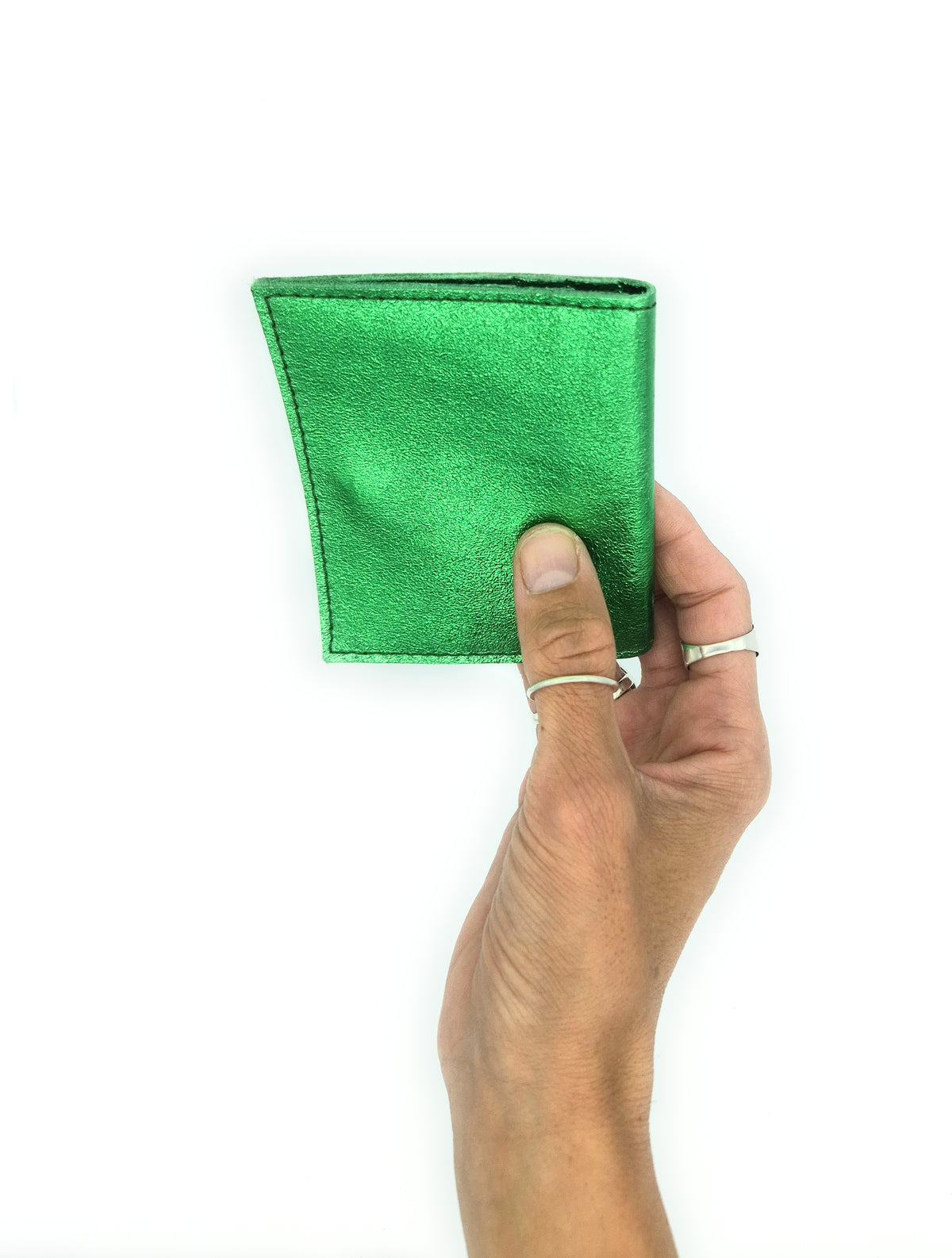 Porte-cartes Asha en cuir irisé italien ~ Vert émeraude
